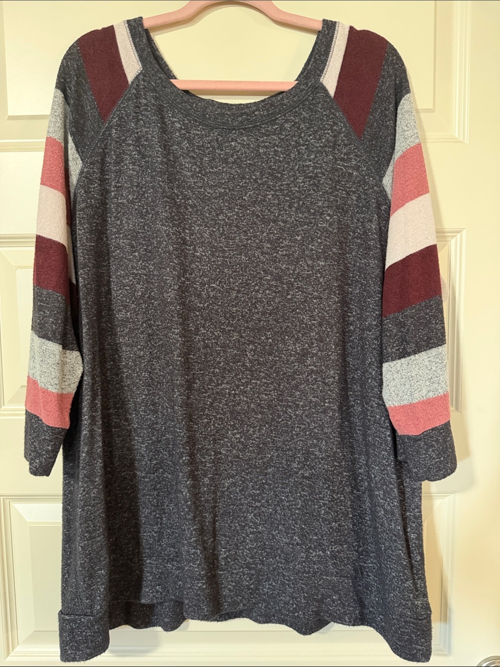 Market & Spruce Dark Grey Paulsen Brushed Knot Top with Striped Sleeves
